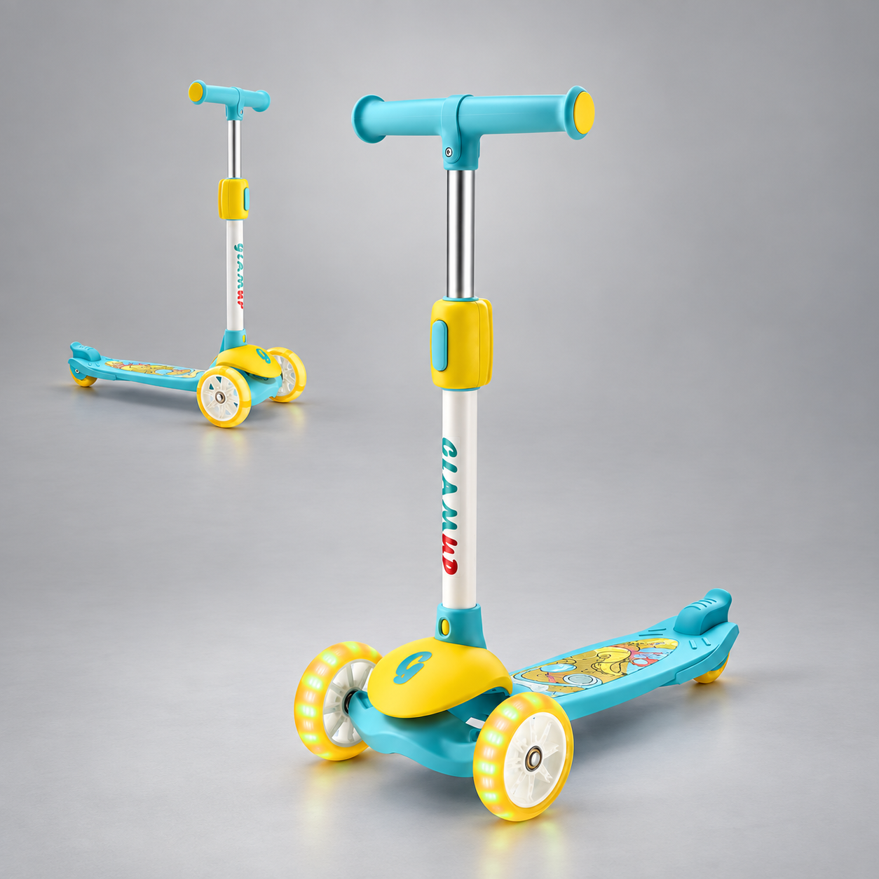 Kids scooter model 1011 in aqua blue and yellow