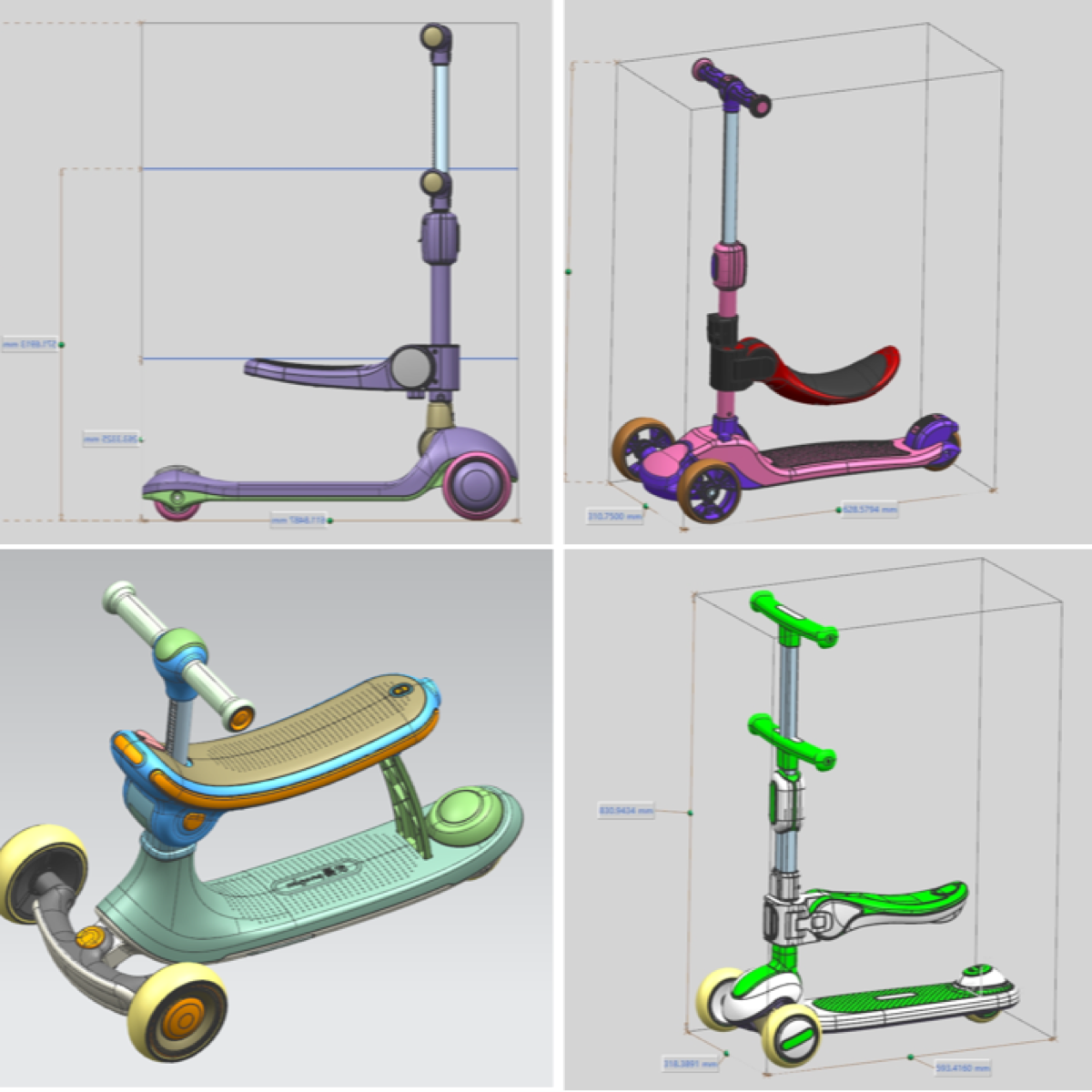Private mold OEM kids scooter engineering design views